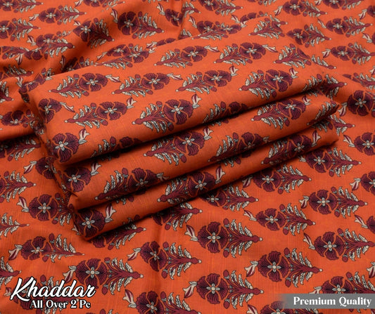 Khaddar - 2 Piece Printed Unstitched Orange Suit