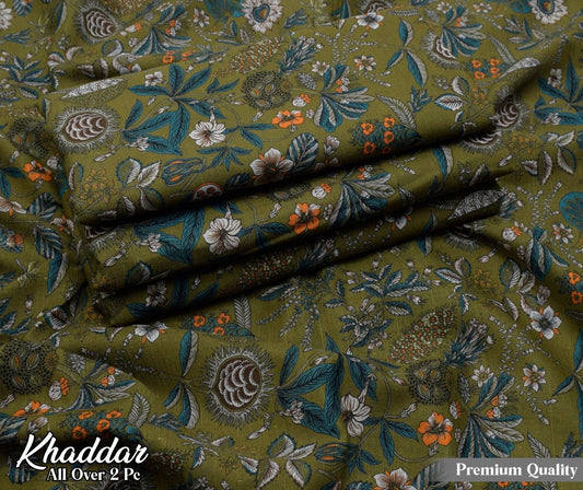 Khaddar - 2 Piece Printed Unstitched Green Suit