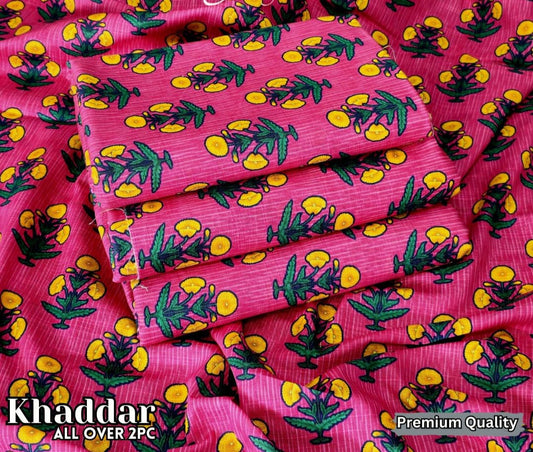 Khaddar - 2 Piece Printed Unstitched Pink Suit