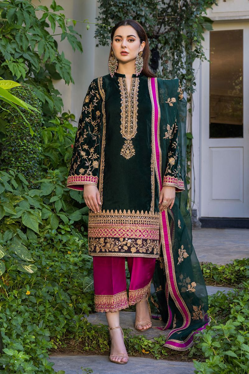 Velvet - 3 Piece Embroided Unstitched Green Suit