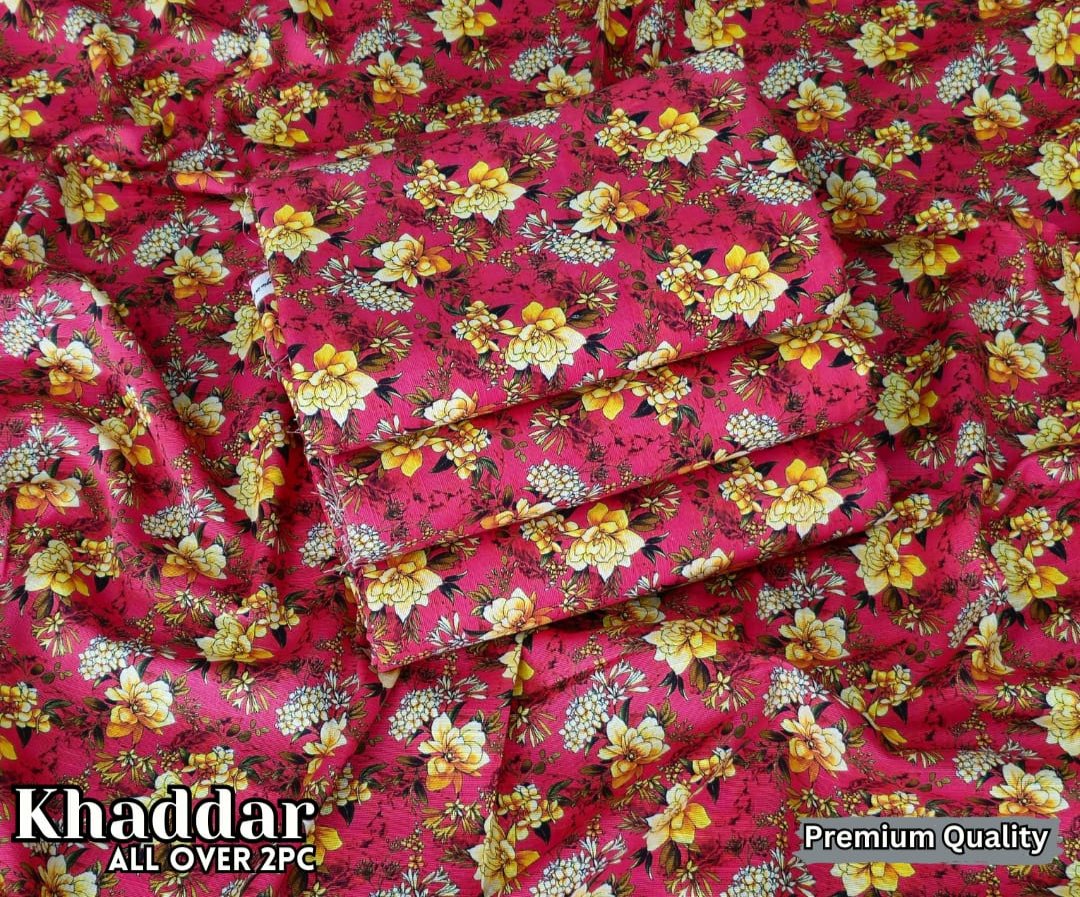 Khaddar - 2 Piece Printed Unstitched Pink Suit