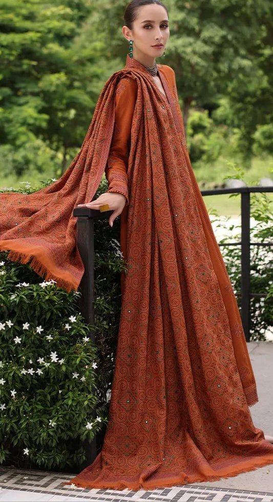 Dhanak - 3 Piece Embroided Unstitched Brown Suit