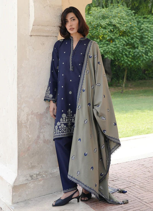 Dhanak - 3 Piece Embroided Unstitched Blue Suit