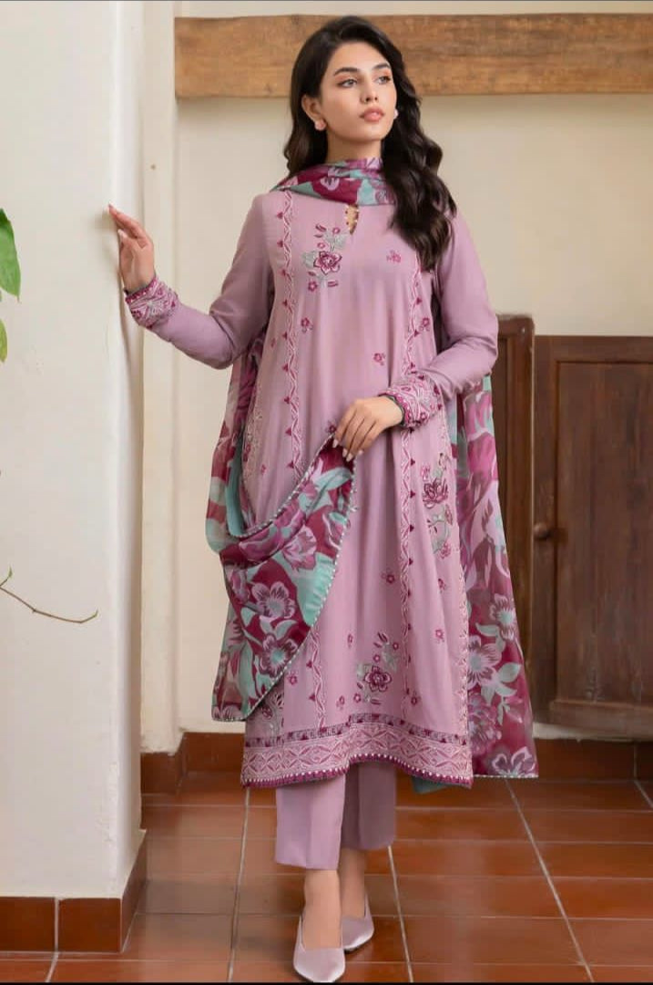 Dhanak - 3 Piece Embroided Unstitched Pink Suit