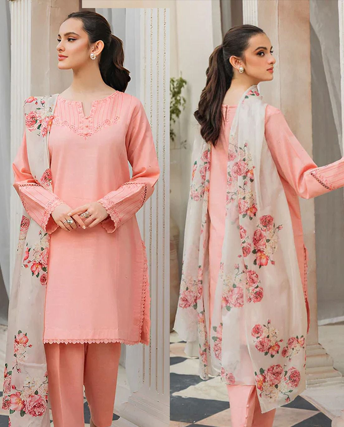 Dhanak - 3 Piece Embroided Unstitched Pink Suit